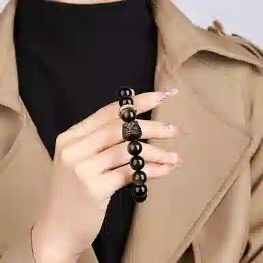 【999足银 祥瑞招财】 福韵金 六桂福 乾坤圈醒狮新中式国潮时来运转轻奢时尚简约百搭串珠#好运 黑曜石 手串 男女同款情侣款