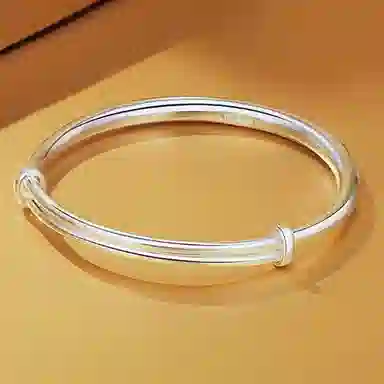 【999足银纯银 满天星/浪漫7夕卡片】 福韵金 六桂福珠宝 新中式国风轻奢精致小众设计高级感素圈实心推拉可调节百搭 银 手镯 女款