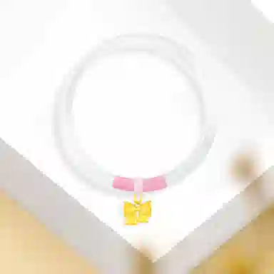 【999足金纯金 在逃公主】 福韵金 六桂福 蝴蝶结轻奢精致甜美温柔粉色新中式国风温婉日常百搭简约#好运 玉髓 手镯 女款