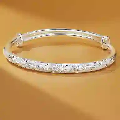 【999足银纯银 满天星/浪漫7夕卡片】 福韵金 六桂福珠宝 新中式国风轻奢精致小众设计高级感素圈实心推拉可调节百搭 银 手镯 女款