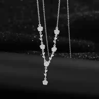 【999足银纯银 玫瑰花语】 福韵金 六桂福 浪漫中式国潮轻奢精致高级立体花朵温柔甜美森系小清新百搭锁骨链 银 项链 女款