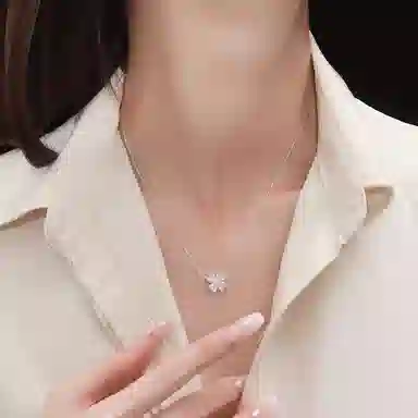 【999足银纯银 爆闪好运草】 福韵金 六桂福 幸运四叶草轻奢闪耀精致简约小清新甜美温柔清冷感小众高级气质百搭 银首饰 项链 女款