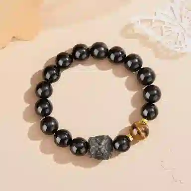 【S925银 祥瑞醒狮】 福韵金 六桂福 招财狮子新中式国潮时来运转轻奢时尚简约百搭串珠#好运 黑曜石 手串 男女同款情侣款