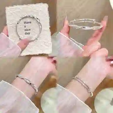 【999纯银丨可免费定制刻字丨赠告白贺卡】 福韵金 六桂福珠宝 莫比乌斯经典素圈可推拉银镯子新中式简约大气小众轻奢百搭 足银 手镯 女款