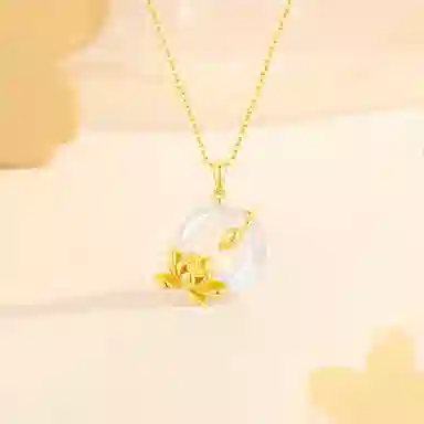 【S999足银纯银】六桂福 福韵金 好事莲莲 事事如意莲花荷花平安扣 新中式国风招财纳福小众高级轻奢清冷贵气锁骨链#好运 玉髓 项链 女款