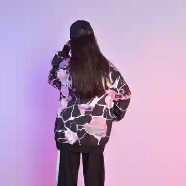 FireMonkey Hand-Painted Cartoon Letter Print Sweatshirt Black