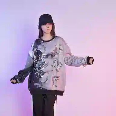 FireMonkey Hand-Painted Ink Brush Sweatshirt Gray