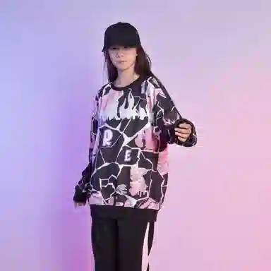 FireMonkey Hand-Painted Cartoon Letter Print Sweatshirt Black