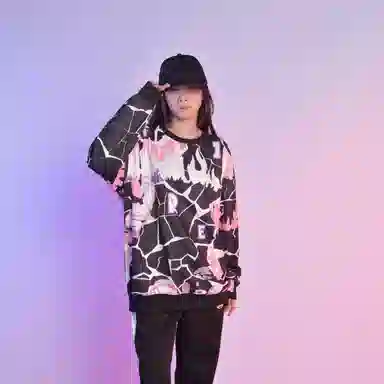 FireMonkey Hand-Painted Cartoon Letter Print Sweatshirt Black