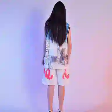 FireMonkey Cartoon Print Basketball Shorts White Blue