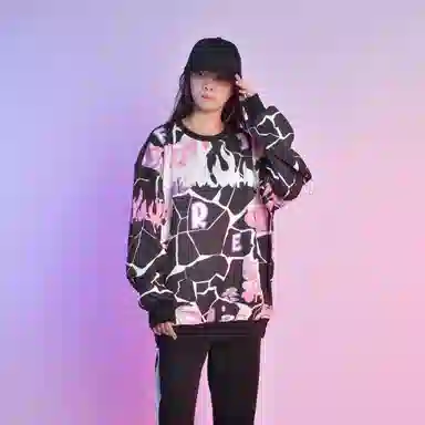 FireMonkey Hand-Painted Cartoon Letter Print Sweatshirt Black