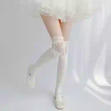 夜间教习室 蕾丝拼接蝴蝶结日系洛丽塔少女甜美过膝袜 女款