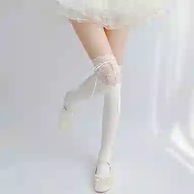 夜间教习室 蕾丝拼接蝴蝶结日系洛丽塔少女甜美过膝袜 女款