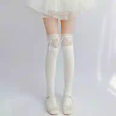 夜间教习室 蕾丝拼接蝴蝶结日系洛丽塔少女甜美过膝袜 女款