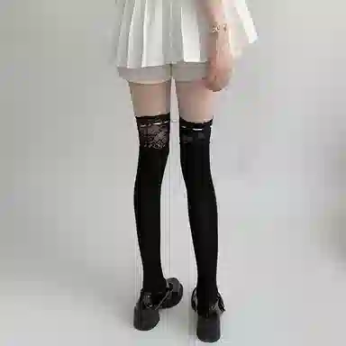 夜间教习室 蕾丝拼接蝴蝶结日系洛丽塔少女甜美过膝袜 女款