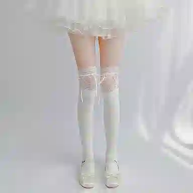 夜间教习室 蕾丝拼接蝴蝶结日系洛丽塔少女甜美过膝袜 女款