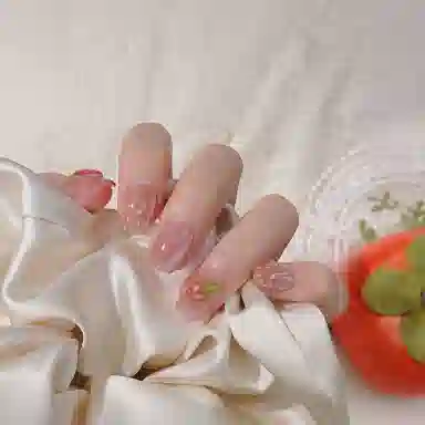 爱鼎琪 立体草莓手工美甲纯欲风日常可爱猫眼假指甲贴片可拆卸短甲  短款粉色晕染