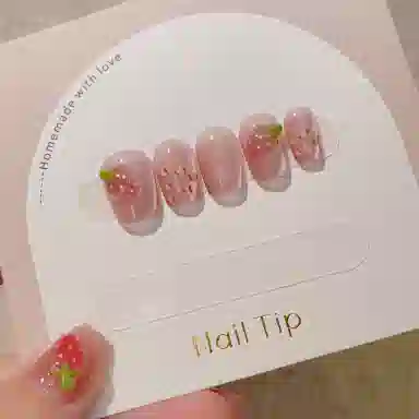 爱鼎琪 立体草莓手工美甲纯欲风日常可爱猫眼假指甲贴片可拆卸短甲  短款粉色晕染