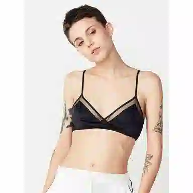 桑罗 秋冬新品纯色网眼拼接无钢圈文胸 黑色 女