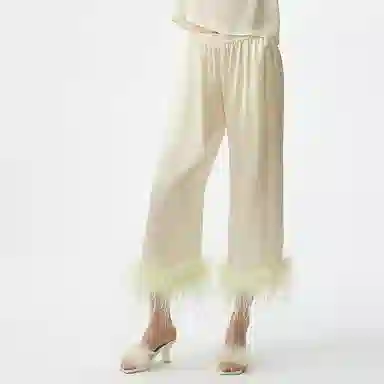 桑罗  新品真丝羽毛睡衣家居套装秋冬可外穿家居服婚礼晨袍节日送礼年终战袍 女