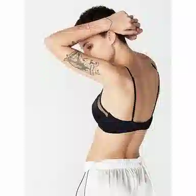 桑罗 秋冬新品纯色网眼拼接无钢圈文胸 黑色 女