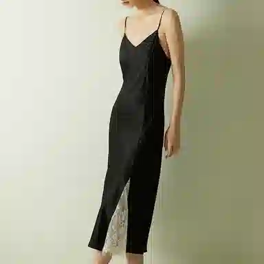 桑罗 舒适无袖吊带可外穿睡裙 女款 黑色