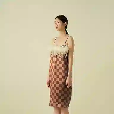 桑罗 方格摩登时尚吊带裙复古英伦格纹可外穿桑蚕丝裙无袖睡裙 女款