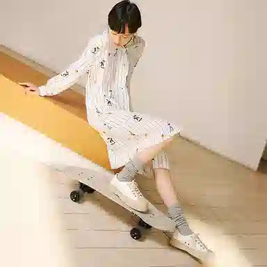 桑罗 卡通童趣印花俏皮衬衫裙桑蚕丝宽松显瘦家居服可外穿长袖睡裙 女款