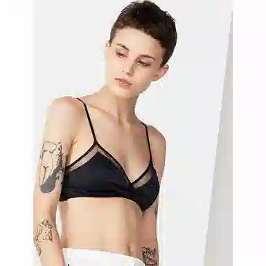 桑罗 秋冬新品纯色网眼拼接无钢圈文胸 黑色 女