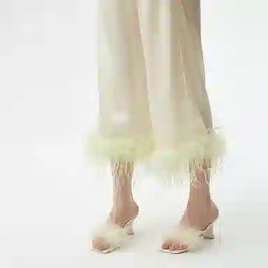 桑罗  新品真丝羽毛睡衣家居套装秋冬可外穿家居服婚礼晨袍节日送礼年终战袍 女