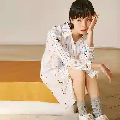 桑罗 卡通童趣印花俏皮衬衫裙桑蚕丝宽松显瘦家居服可外穿长袖睡裙 女款