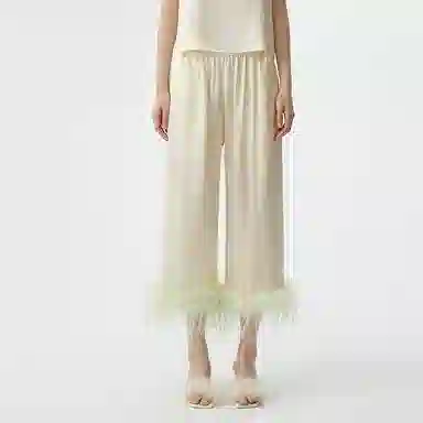 桑罗  新品真丝羽毛睡衣家居套装秋冬可外穿家居服婚礼晨袍节日送礼年终战袍 女