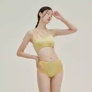 桑罗 无钢圈真丝文胸弹力不对称内裤内衣裤套装 女款 芥末黄