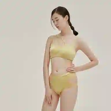 桑罗 无钢圈真丝文胸弹力不对称内裤内衣裤套装 女款 芥末黄