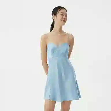 桑罗 纯色透气休闲舒适吊带睡裙 女款 微风蓝