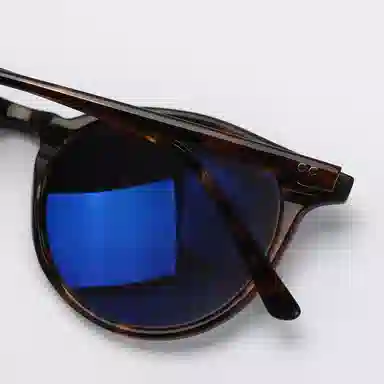 青雉作 少年感美式复古灰色墨镜波士顿细边超轻圆框 防紫外线偏光镜片开车驾驶镜 圆形 太阳眼镜 男女同款情侣款 玳瑁色 豆蔻色