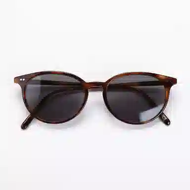 青雉作 日式扁梨形日杂风 微猫眼小众复古墨镜 轻量化细框偏光防眩光防紫外线 板材镜架 椭圆形 太阳眼镜 男女同款情侣款 玳瑁色 豆蔻色