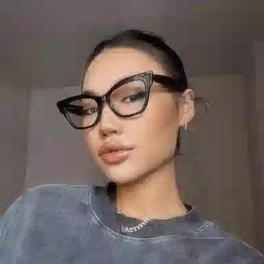 青雉作 欧美大框倒梯形复古素颜 板材镜架 蝶形 光学眼镜 女款 黑色