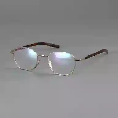 【可配度数】 青雉作 日式精英金丝边设计师小方框高级眼镜超轻近视镜框一体鼻托 纯钛 长方形 光学镜架 男女同款情侣款 古金 古银 日本金