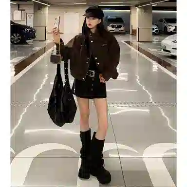 桴生 美式特调工装风早秋立领短款显瘦夹克 女款