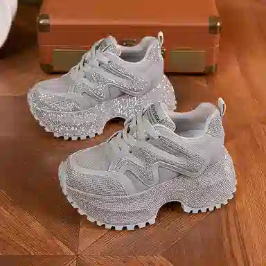 满钻厚底内增高百搭休闲运动户外时尚潮流学院风运动鞋 减震耐磨平衡 低帮 老爹鞋 女款