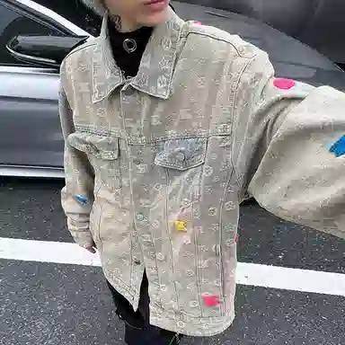 悍戈 美式复古水洗做旧宽松时尚痞帅风克夹克 男女同款