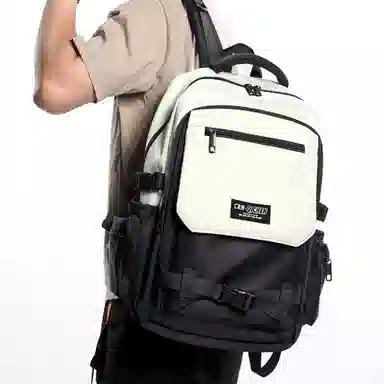 维多利亚旅行者 大容量多功能背包简约轻便时尚潮流短途休闲旅行轻量肩负拼接撞色初高中生大学生书包 涤纶 双肩包 常规 男女同款情侣款 白配黑