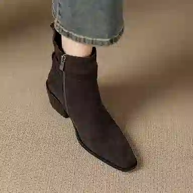 hankermeet Suede Block Heel Ankle Boots 5.5CM