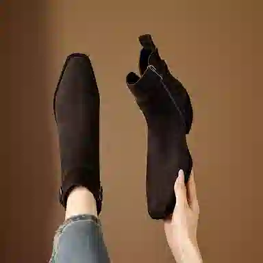 hankermeet Suede Block Heel Ankle Boots 5.5CM