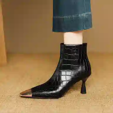 hankermeet Croc Embossed Square Toe Ankle Boots 7CM