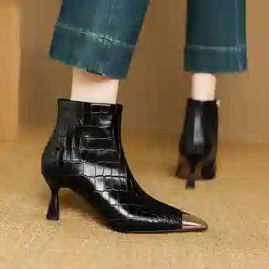 hankermeet Croc Embossed Square Toe Ankle Boots 7CM