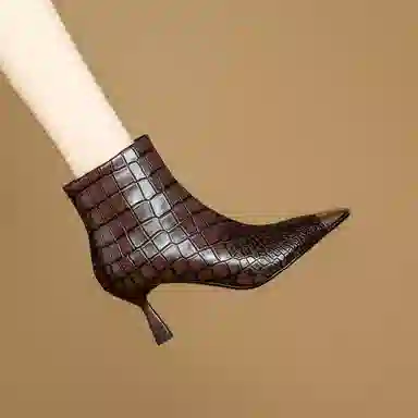 hankermeet Croc Embossed Square Toe Ankle Boots 7CM
