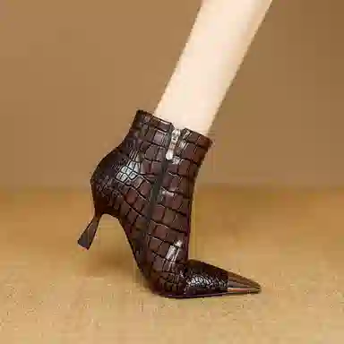 hankermeet Croc Embossed Square Toe Ankle Boots 7CM