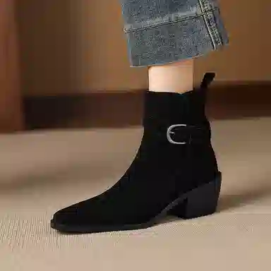 hankermeet Suede Block Heel Ankle Boots 5.5CM